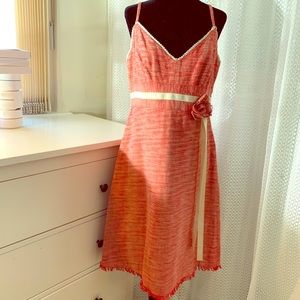 Red Linen/Cotton Dress with Flower Detail